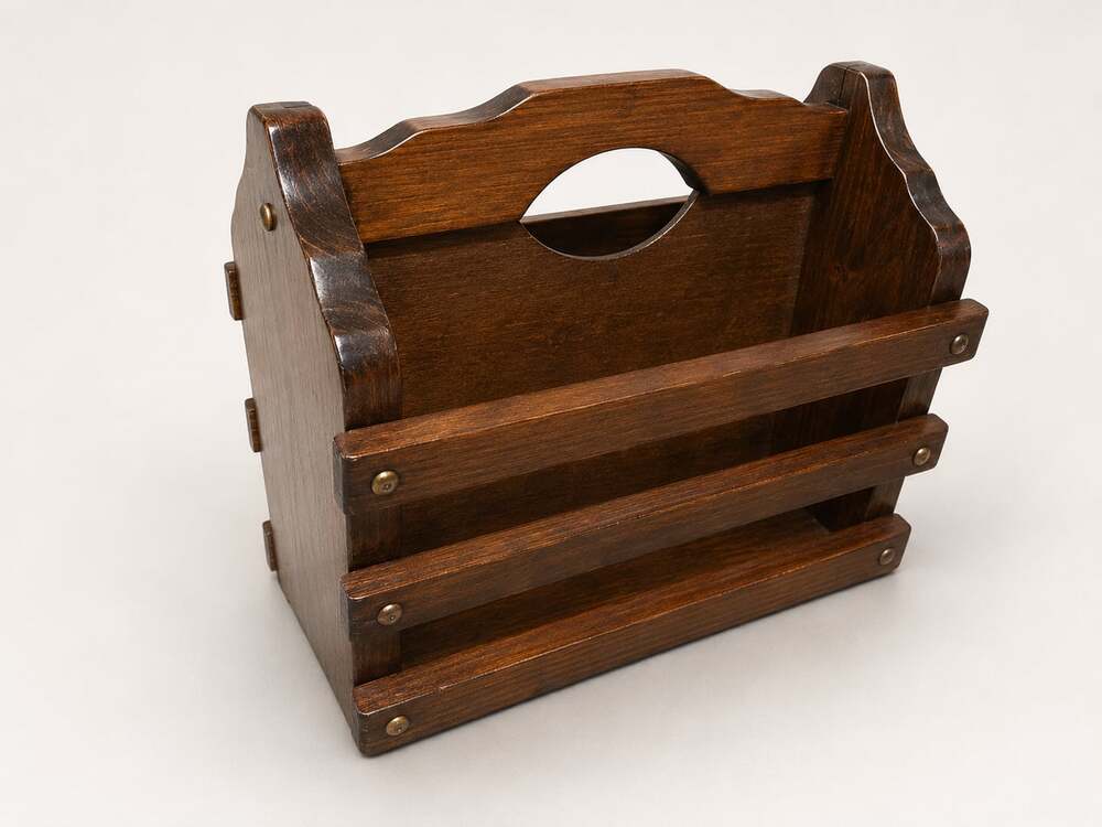 Vintage Rustic Solid Pine Wood Magazine Rack Newspaper Caddy Holder